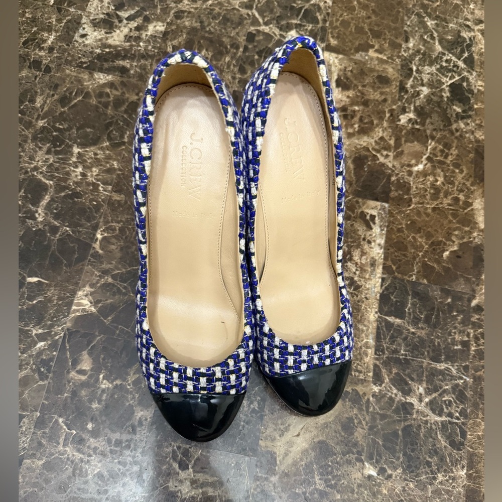 J. Crew Blue and Black Tweed Heels
